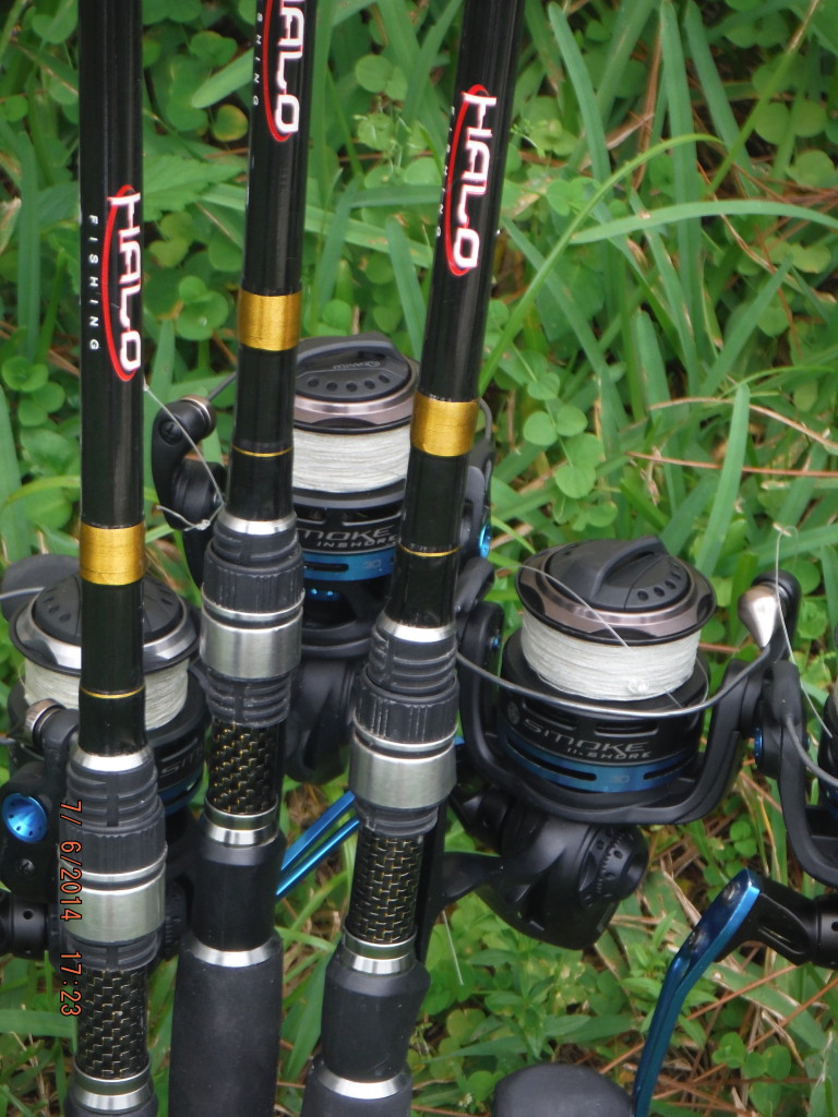 Halo Fishing Rods with Quantum PT Smoke In Shore Reels.  A beautiful thing.
